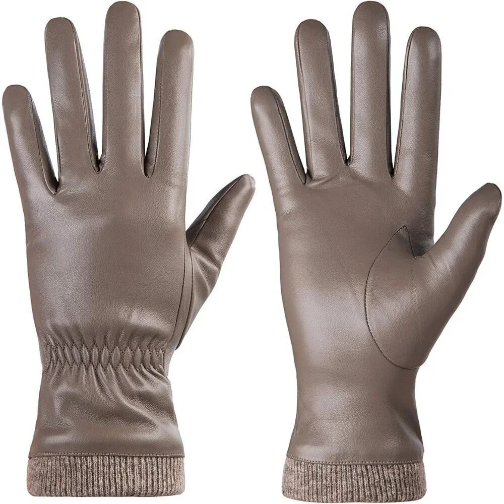 Women's Khaki Wool Fleece Lined Warm Touchscreen Thick Thermal Snow Gloves
